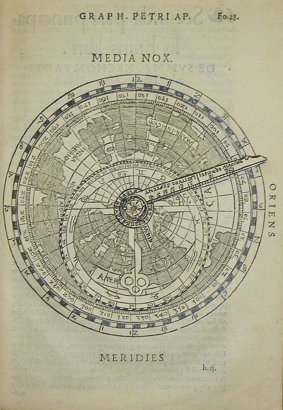 The Speculum Cosmographicum volvelle from the 1564 edition of the Cosmographia
